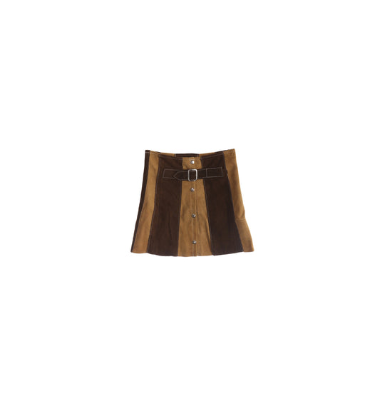 Women Suede Patchwork Multicolor Skirt