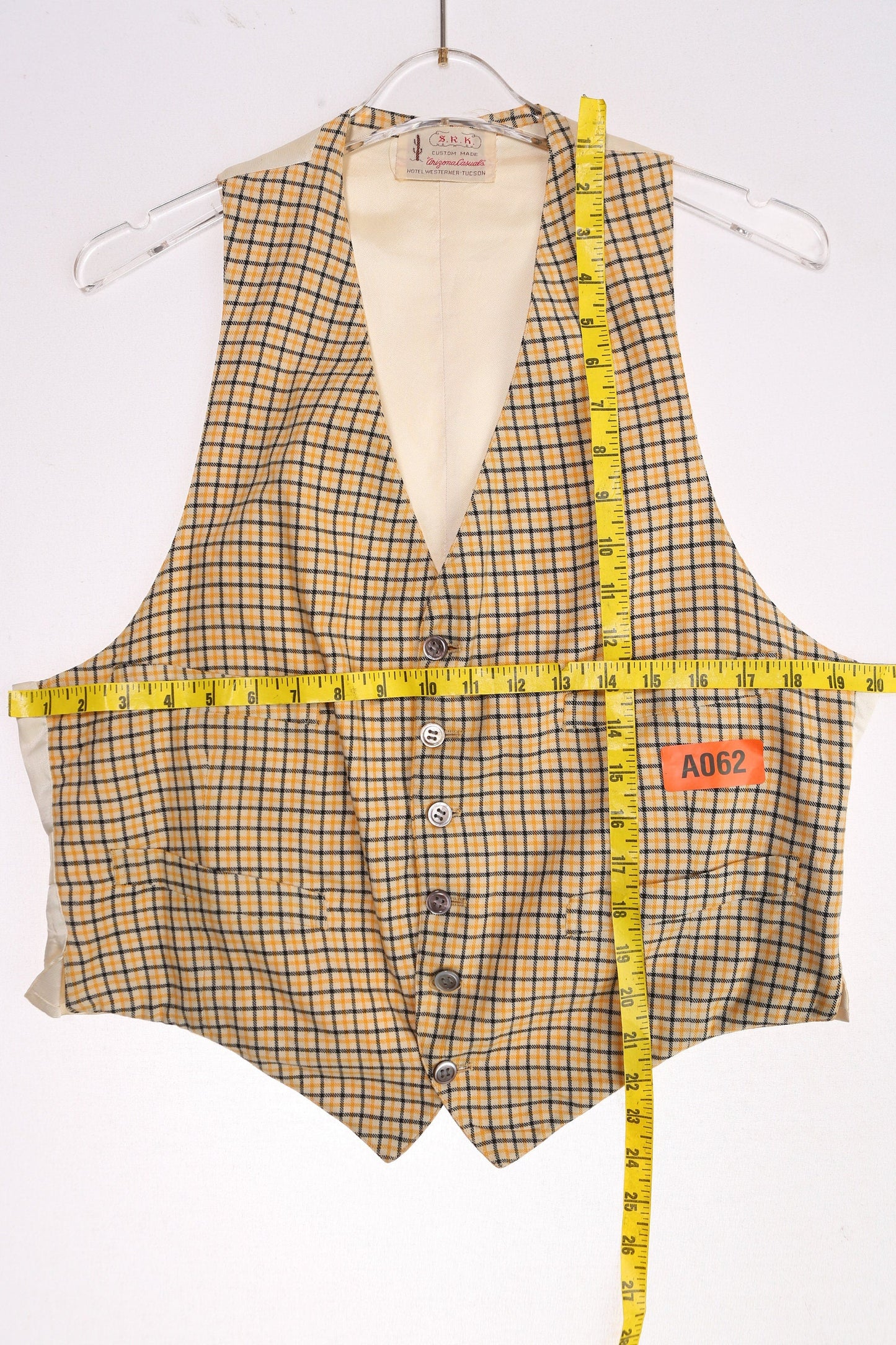 Vintage Plaid Vest / S.R.K. Costume / Made Arizona Casuals / Hotel Western / Tucson / 1950s - 1960s