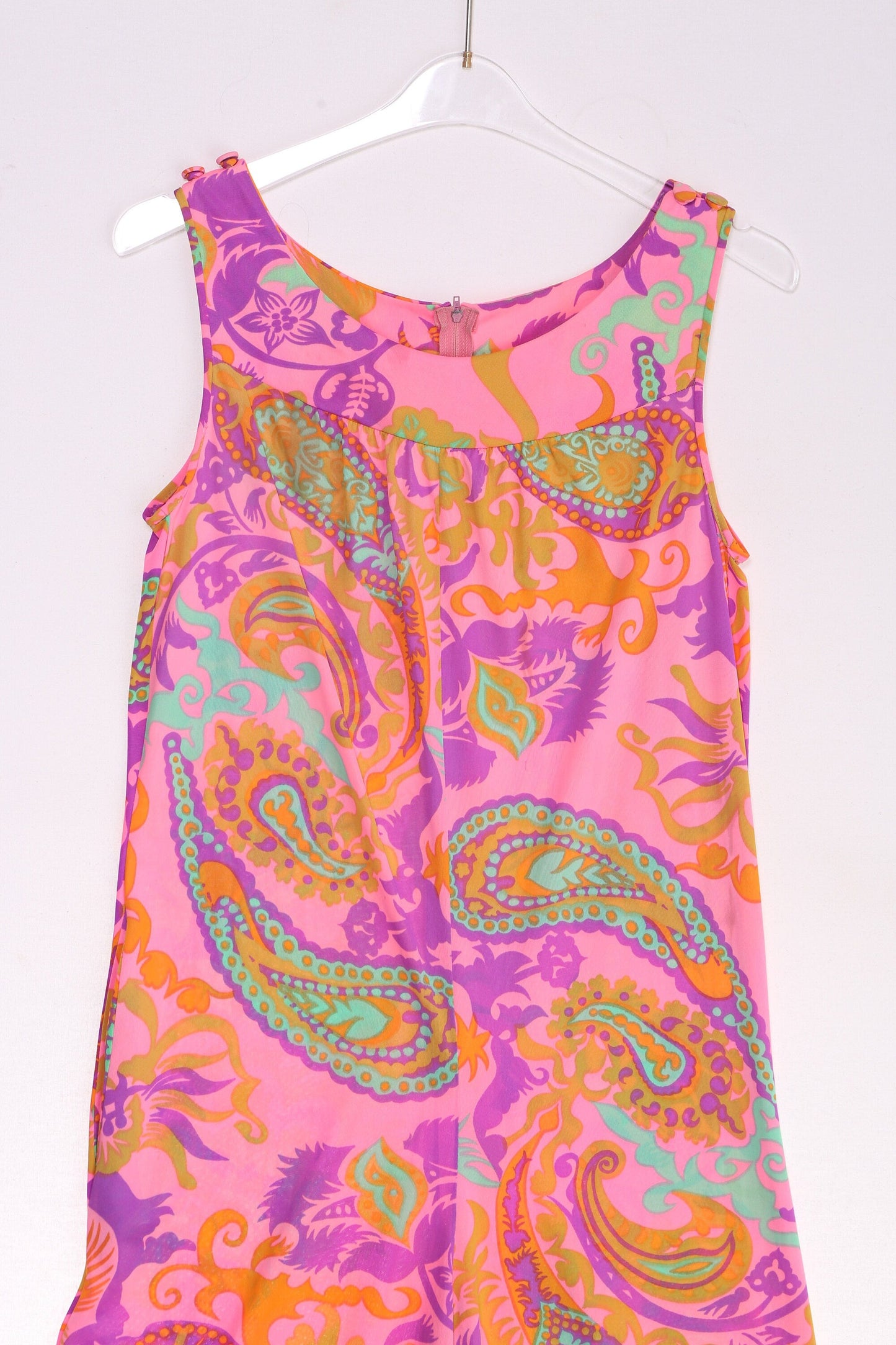 70S Women Pink Paisley Polyester Jumpsuit