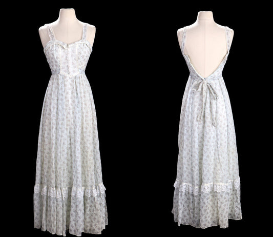Vintage Gunne Sax Dress / Sleeveless / Floral Print / White / Long / 1980s