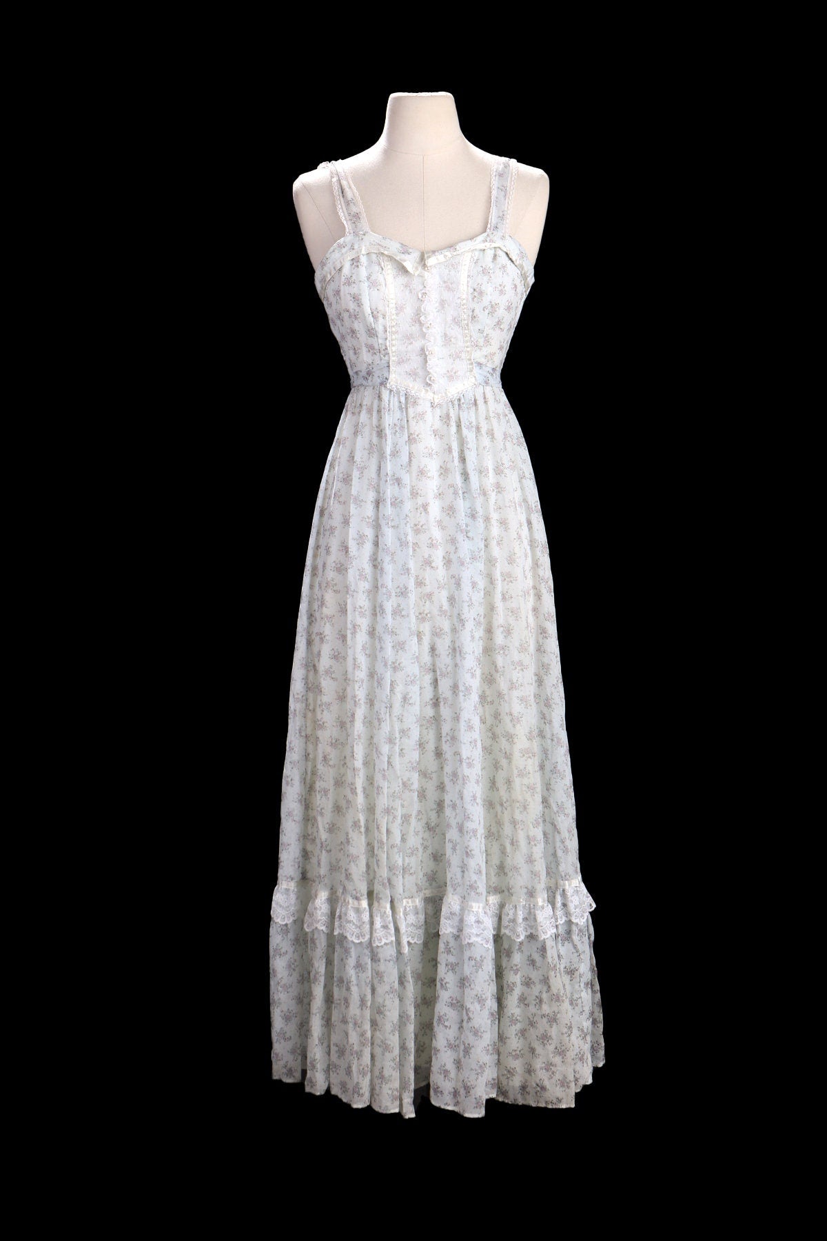 Vintage Gunne Sax Dress / Sleeveless / Floral Print / White / Long / 1980s