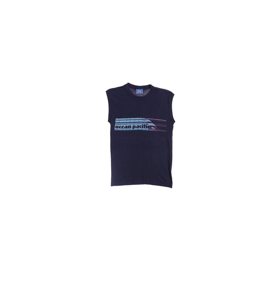 Vintage Ocean Pacific Blue Graphic Sleeveless T-shirt - Era 70's - 80's