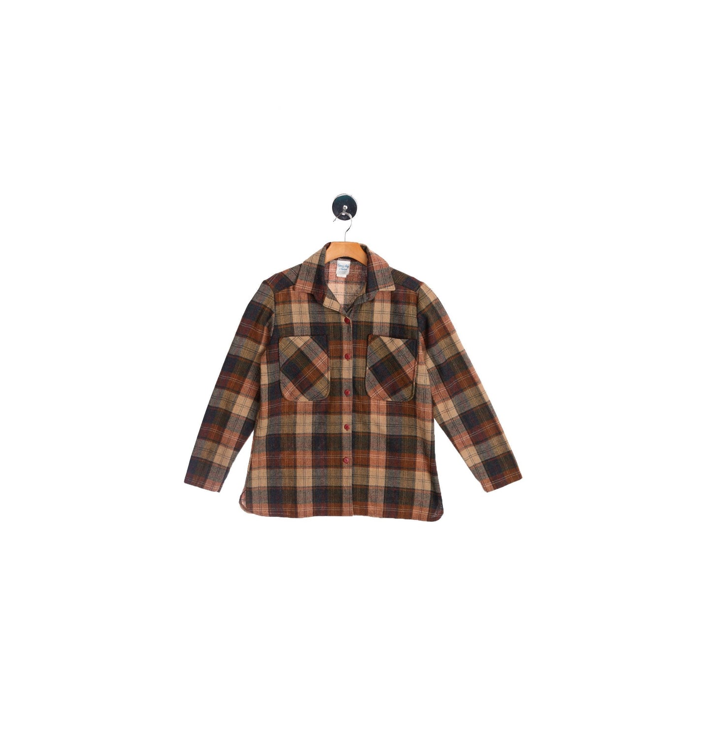 Vintage Women Brown Plaid 70's Top