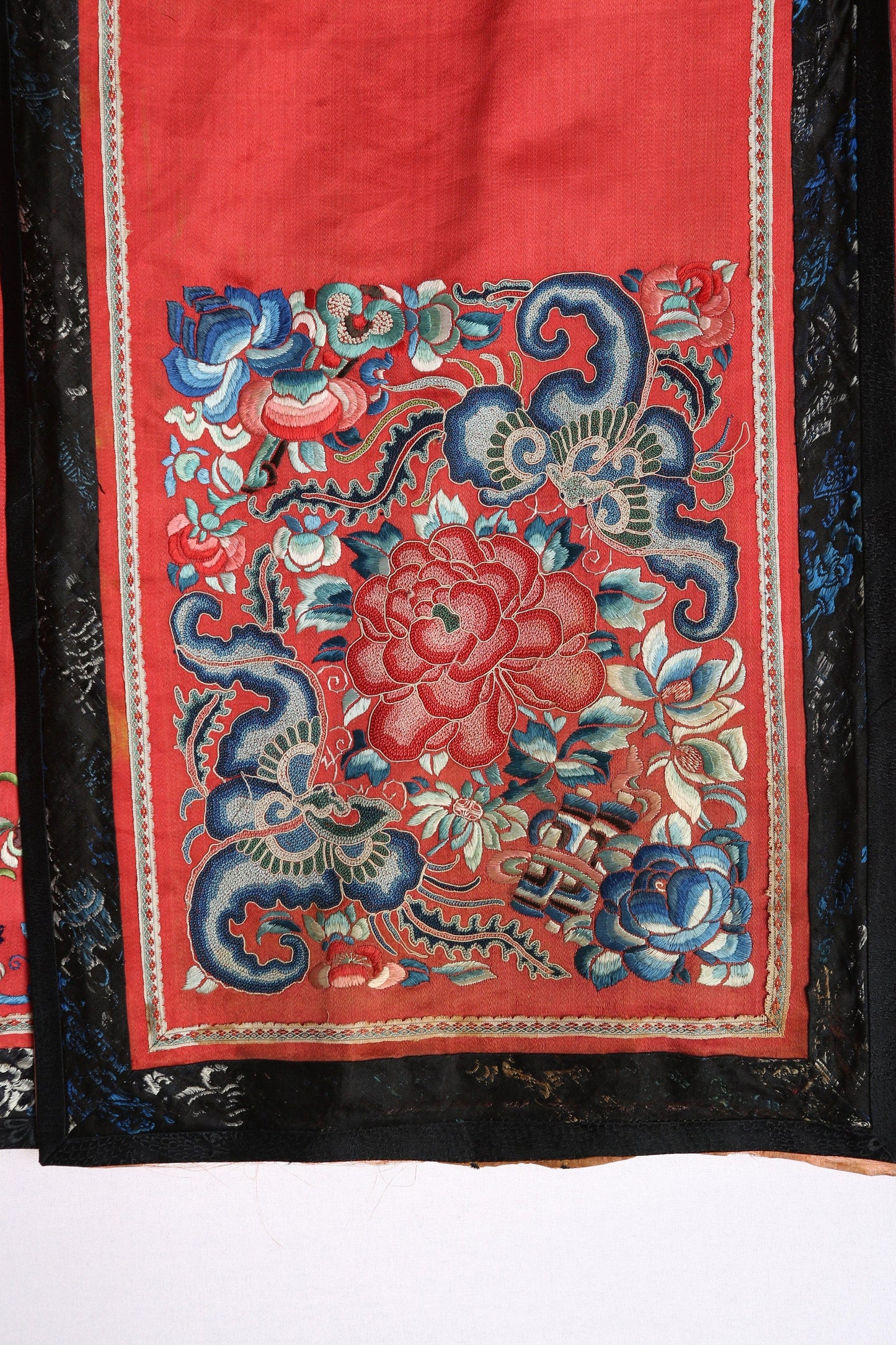 Vintage Chinese Red Skirt with Floral Embroidery
