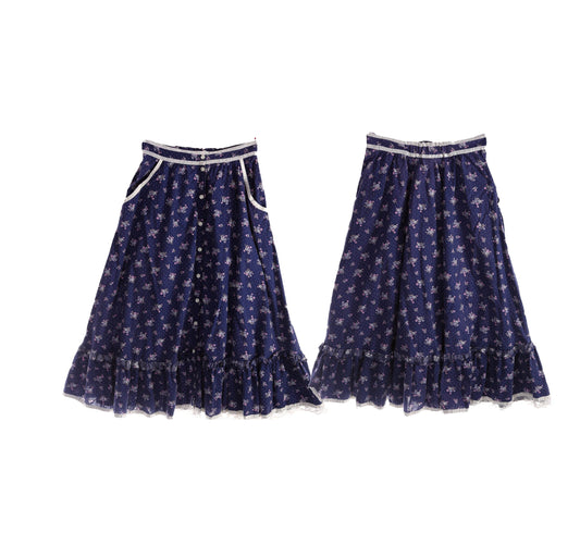 Vintage Gunne Sax Skirt / Prairie / Floral Print / Blue / High Waisted