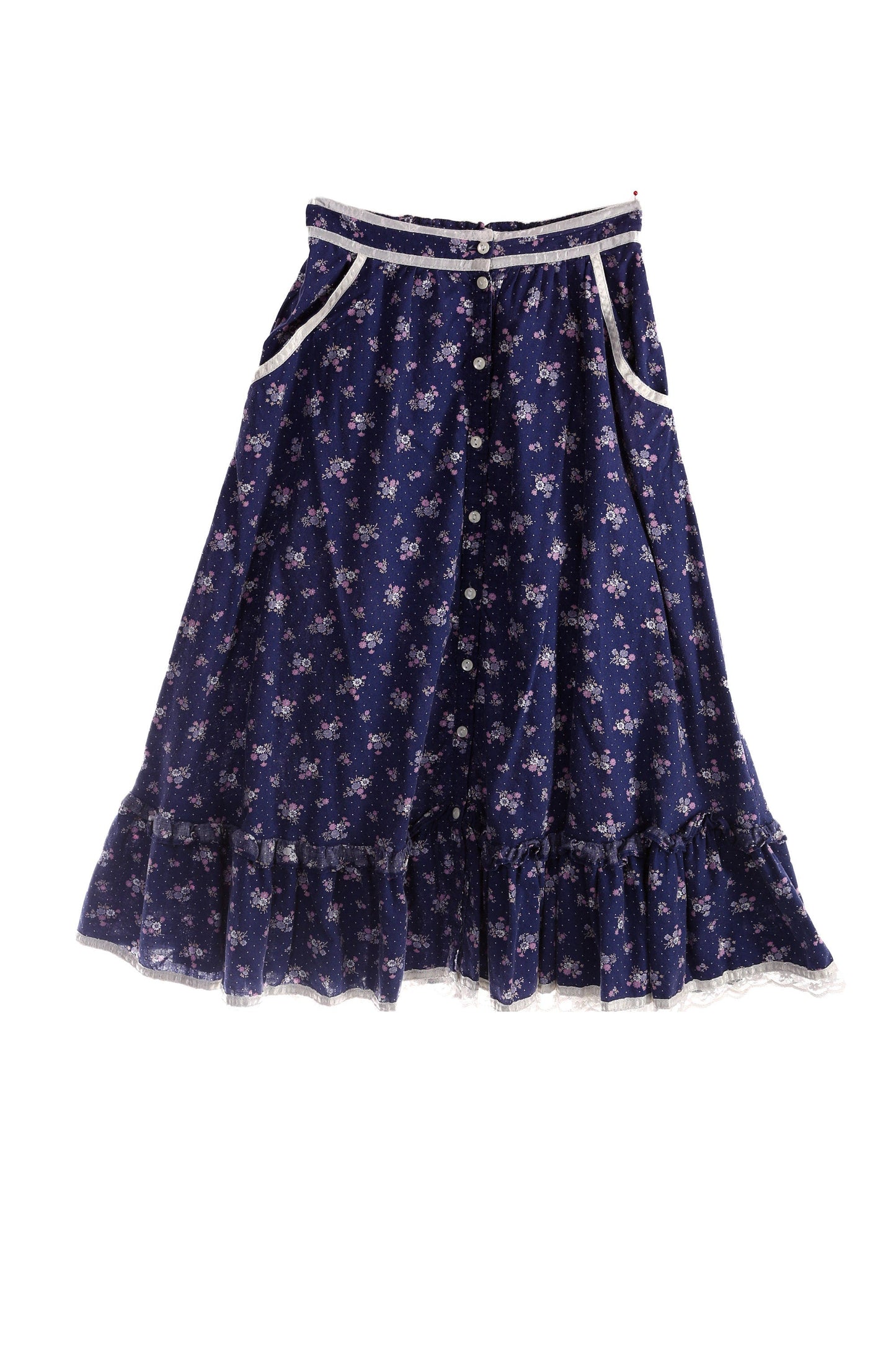 Vintage Gunne Sax Skirt / Prairie / Floral Print / Blue / High Waisted