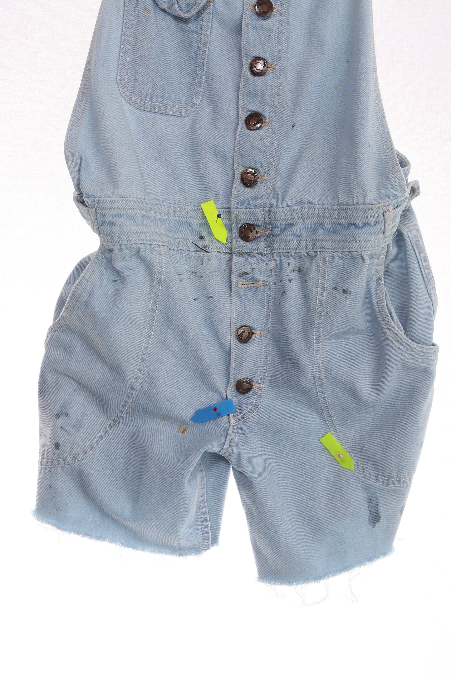 Vintage Women's Blue Hand Ten Denim Overall Shorts