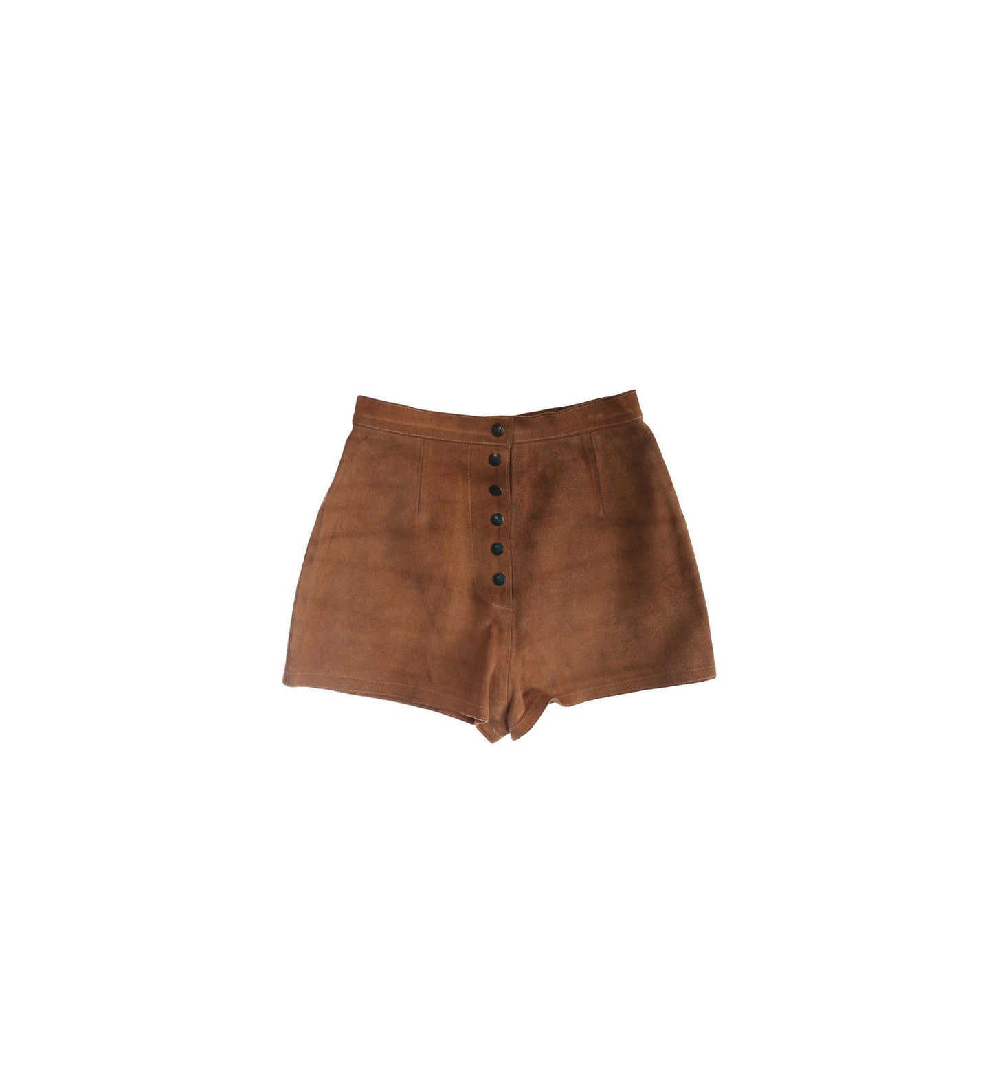 Vintage Women's Brown Suede Shorts High Waist - Estimated Era 70s - 80s - Hand Painted