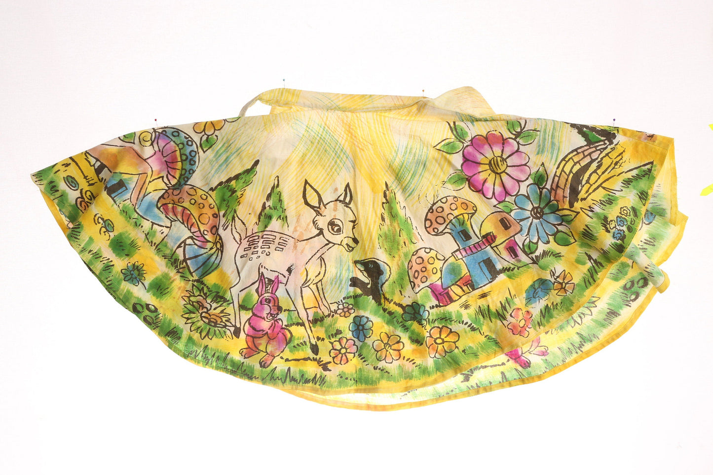 Vintage Kids Yellow Skirt with Hand Block Print - Estimated Era 50s - 60s