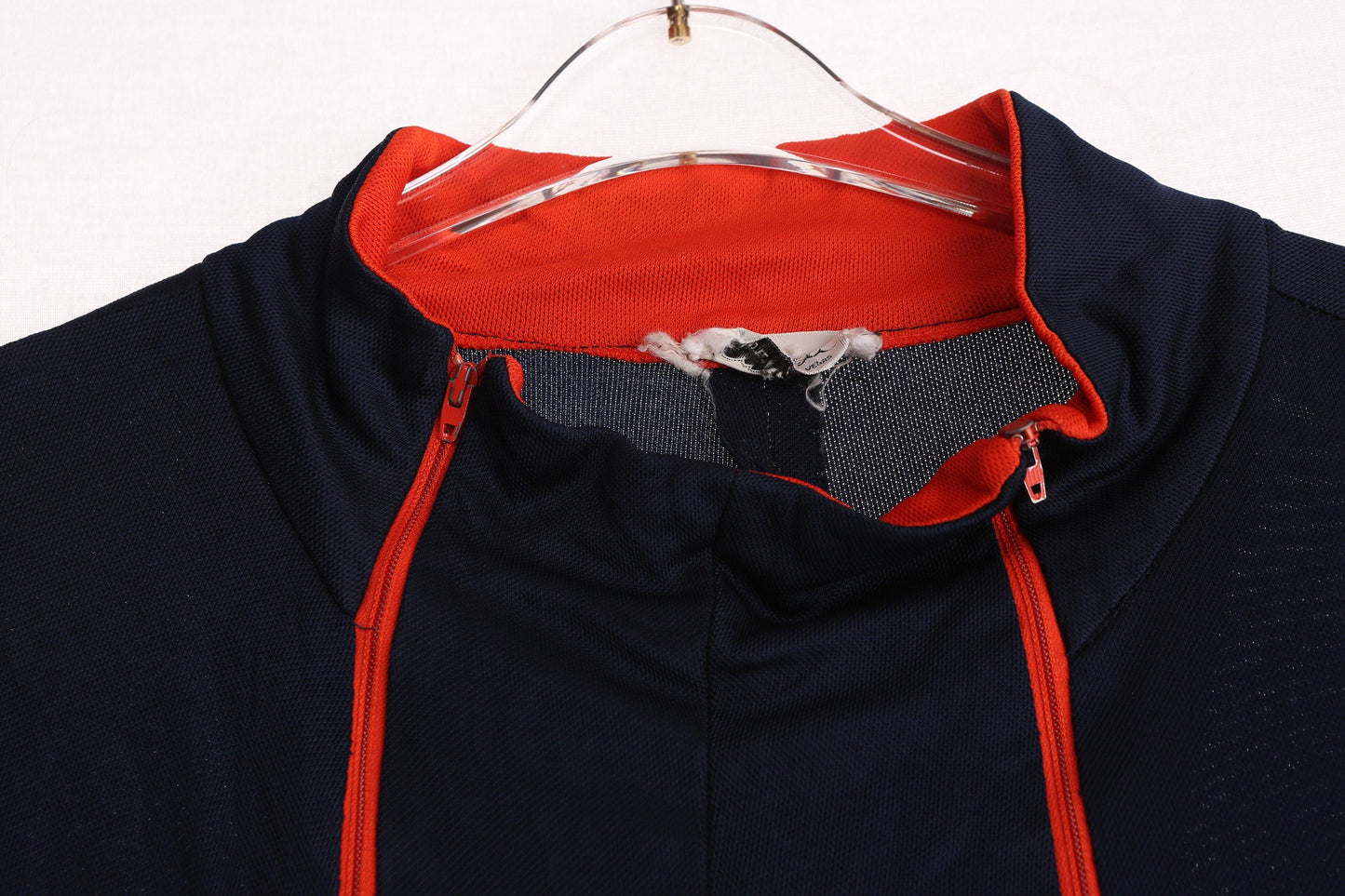 70s Women Blue Casual Jumpsuit with Red Lined Zipper Closure
