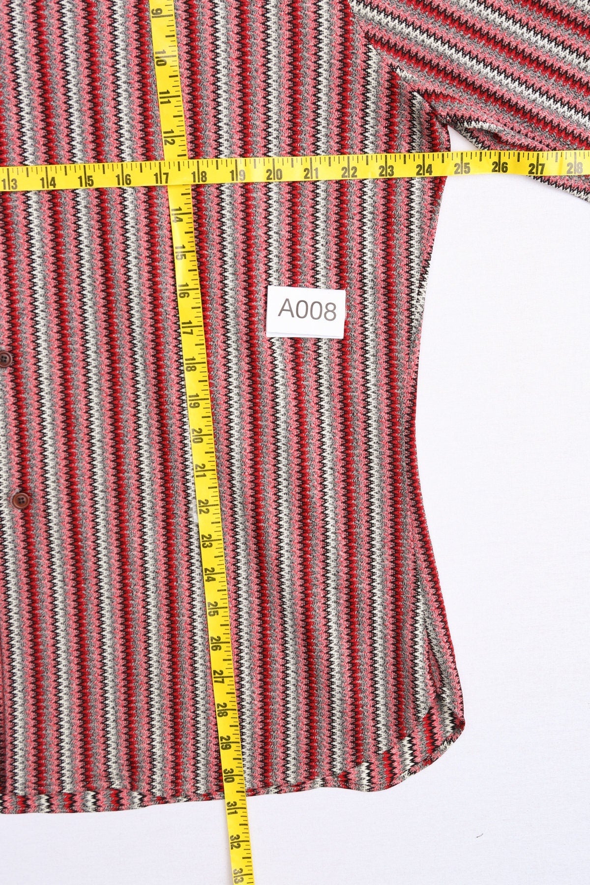 70's Men Red Striped Poly Disco Shirt - Long Sleeve