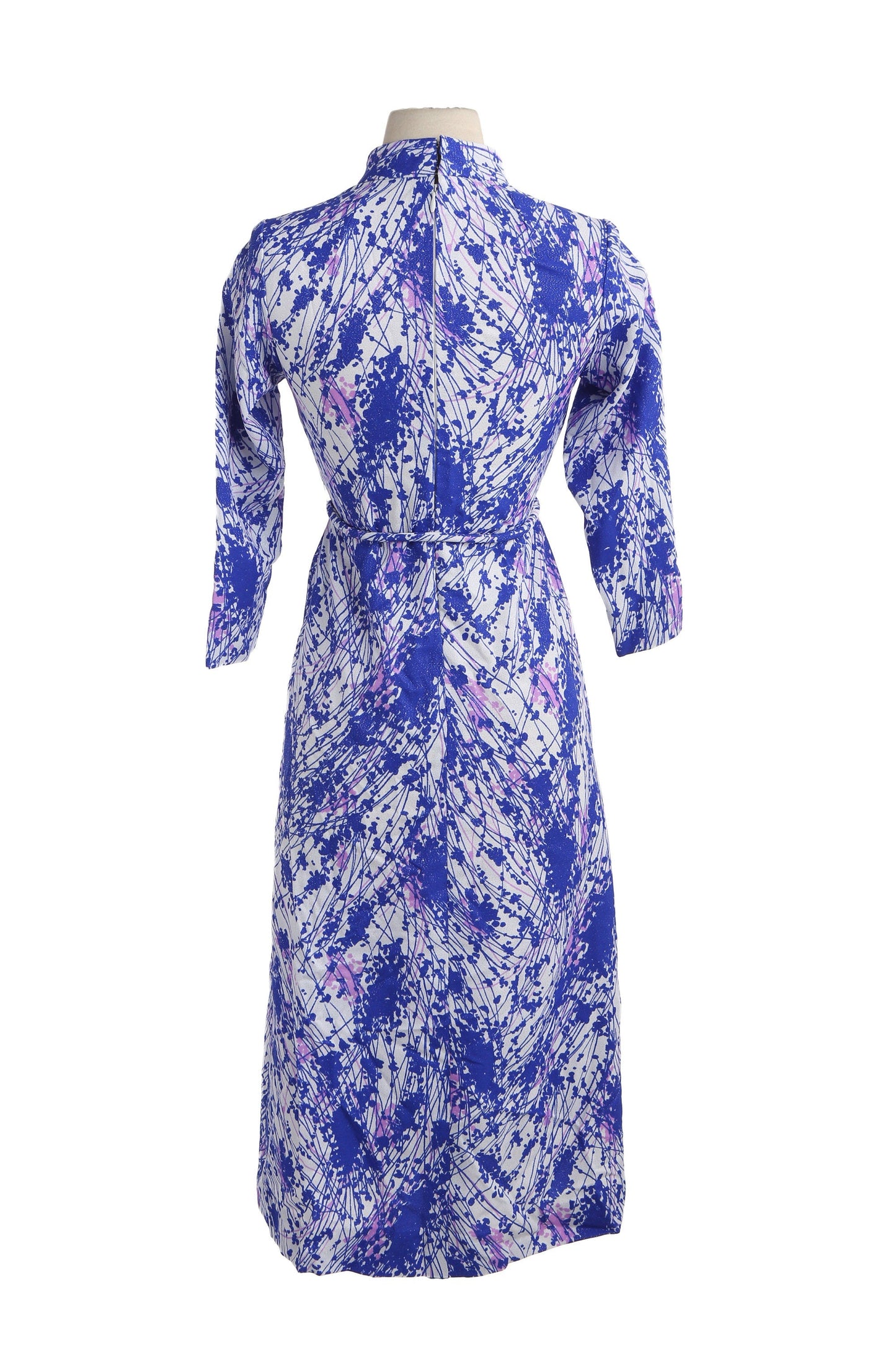 70s Blue and White Abstract Print Polyester Dress