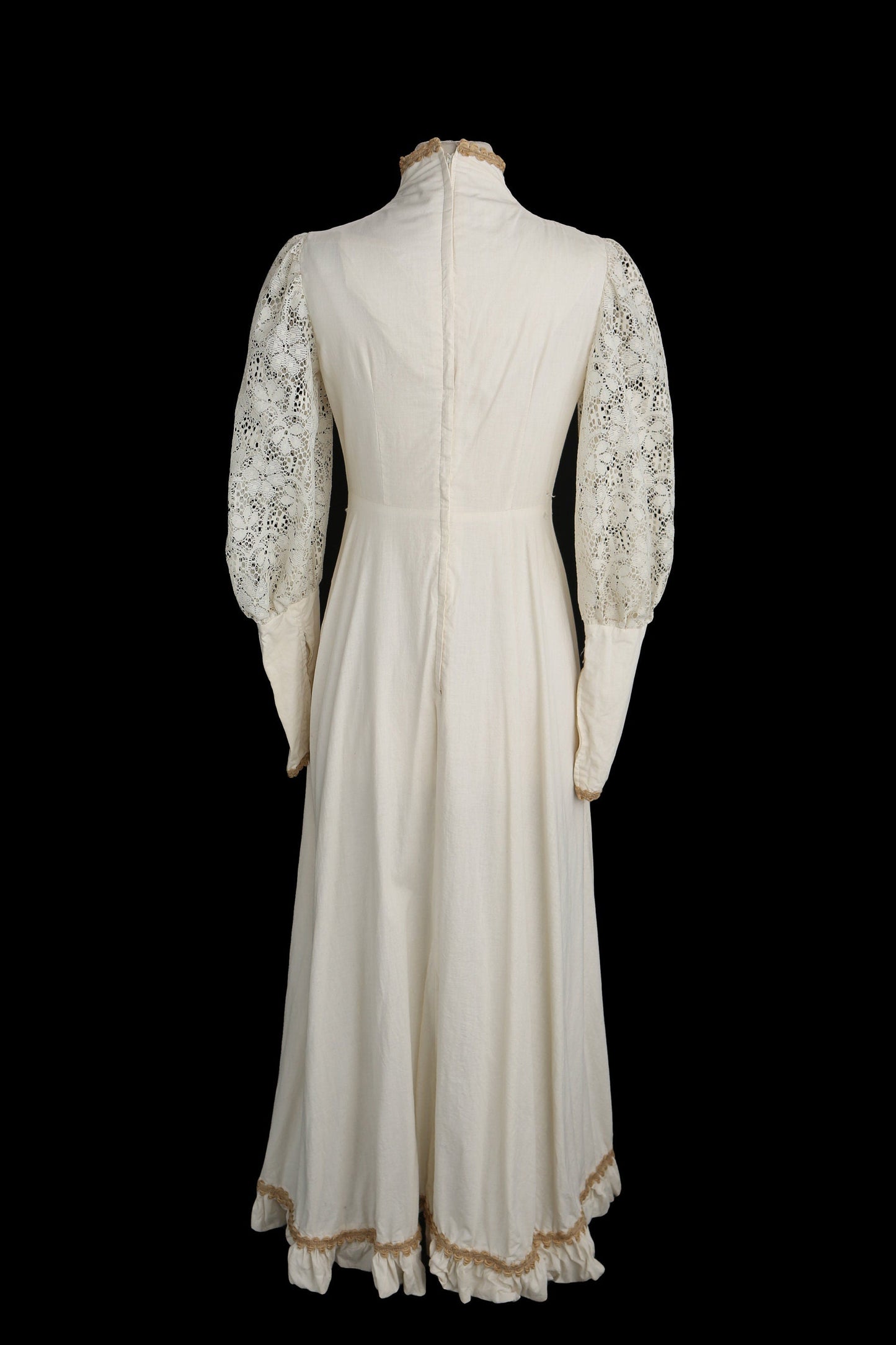 Vintage Women Long Beige Prairie Dress - Era 1960s - 1970s