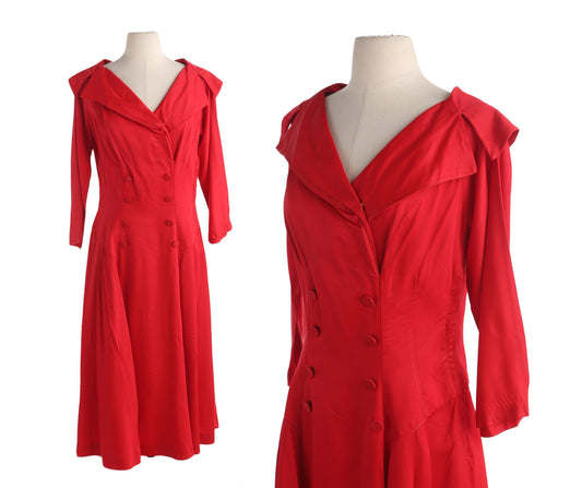 1950s Women Red Casual Evening Dress
