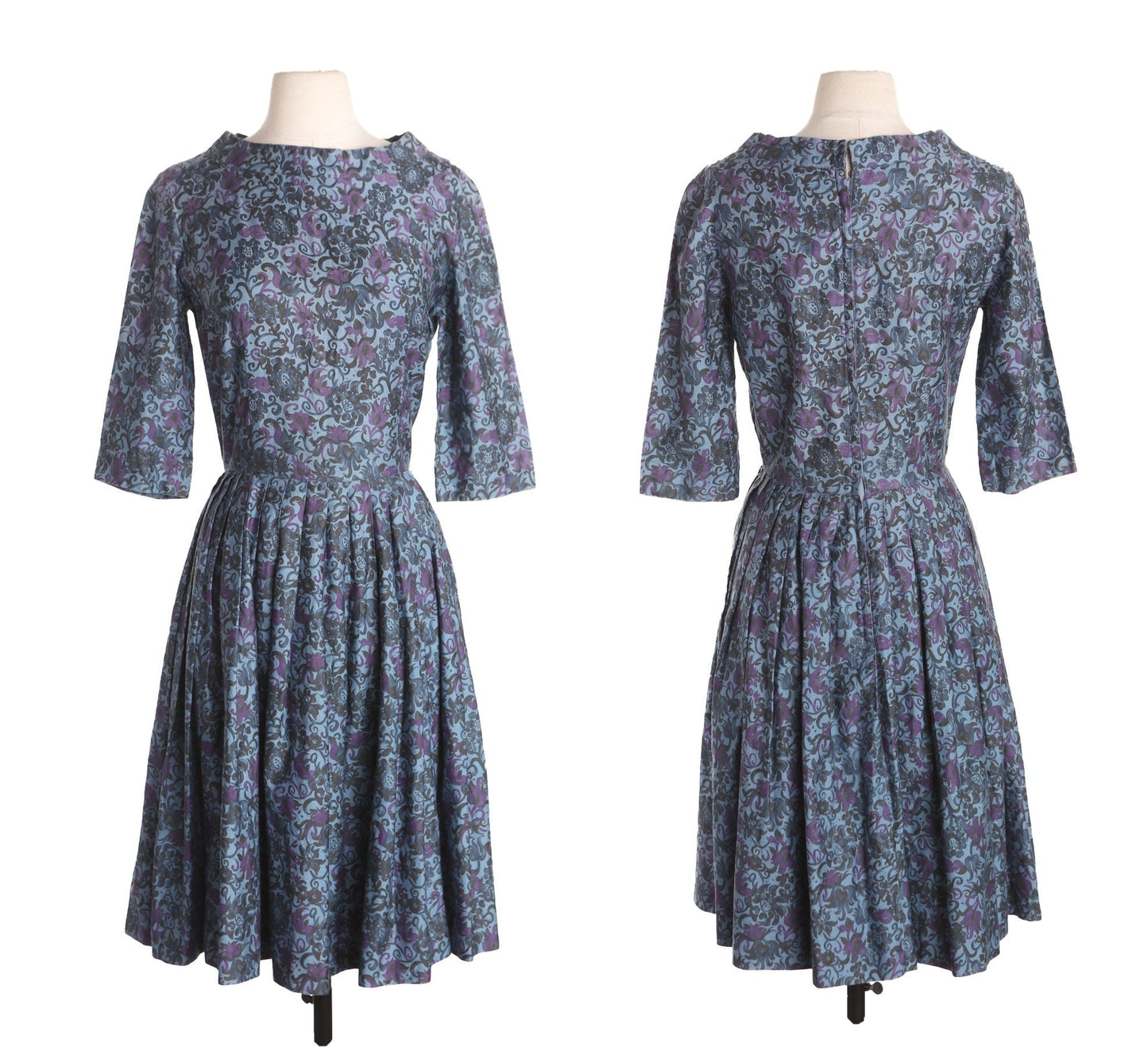 Women 1950s Blue Floral Print Casual Dress