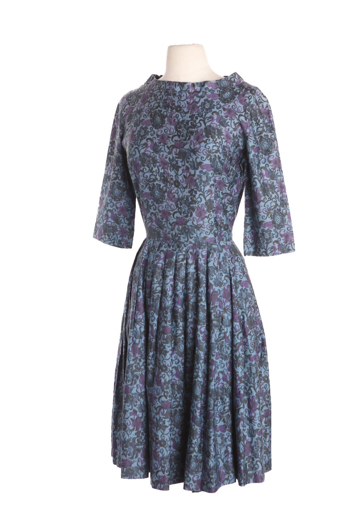 Women 1950s Blue Floral Print Casual Dress