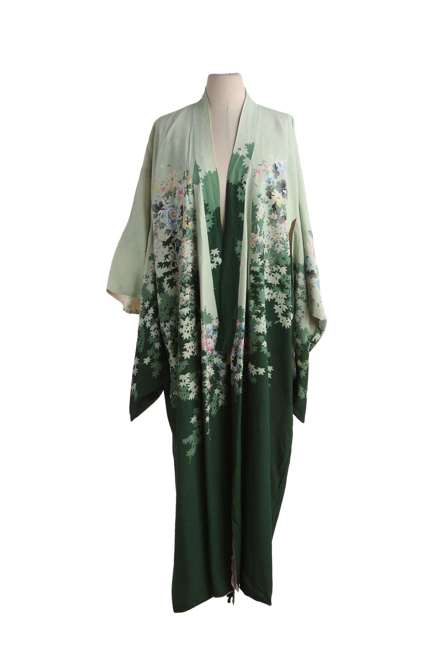 Vintage Flora Print Green Kimono Robe