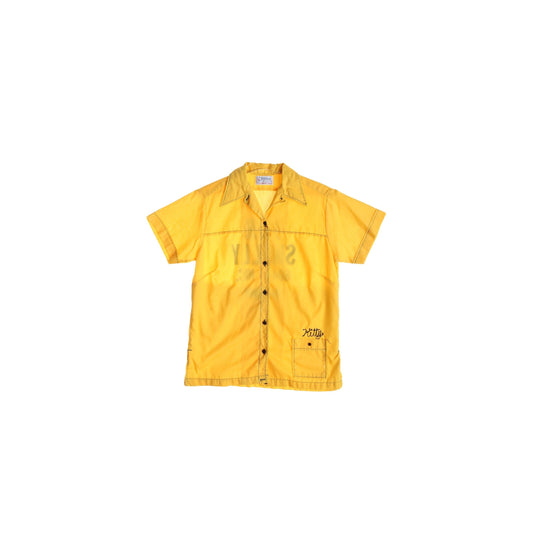 Vintage Women's Yellow Bowling Shirt with J & R skelly Print by Hilton - Made in USA