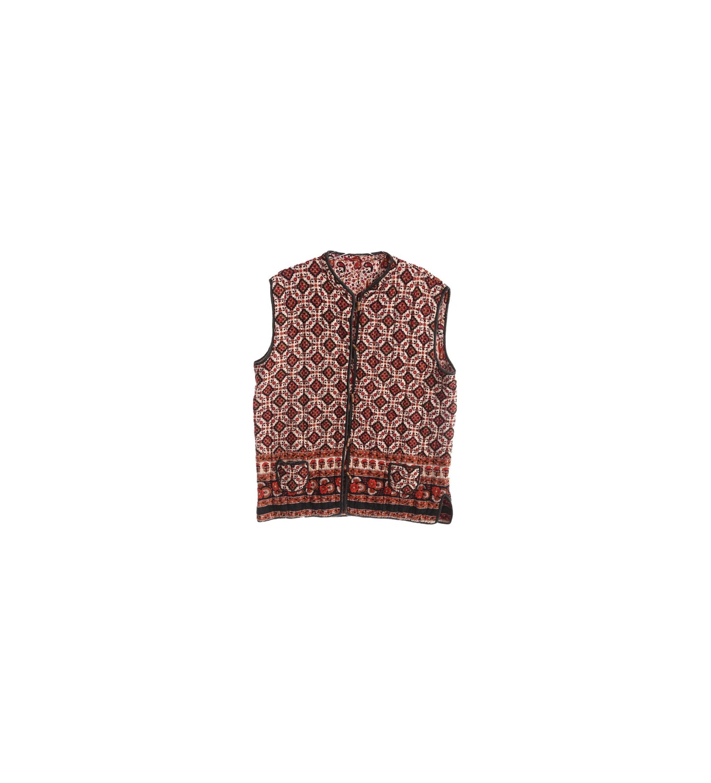 Vintage Women Block Floral Print Boho Vest - Est Era 70's - 80's