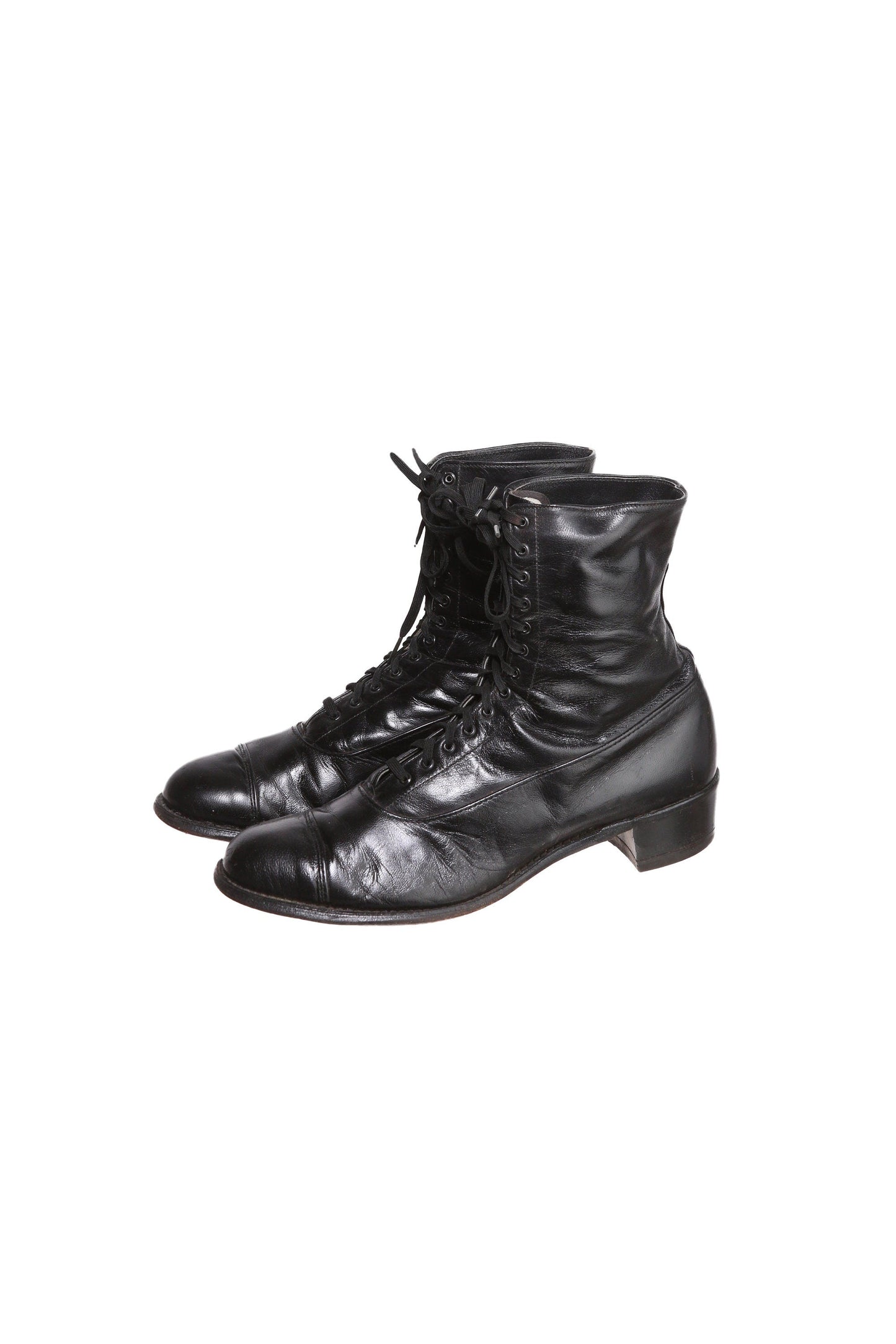 Vintage Women Black Leather Boots - Victorian Style - Made in USA