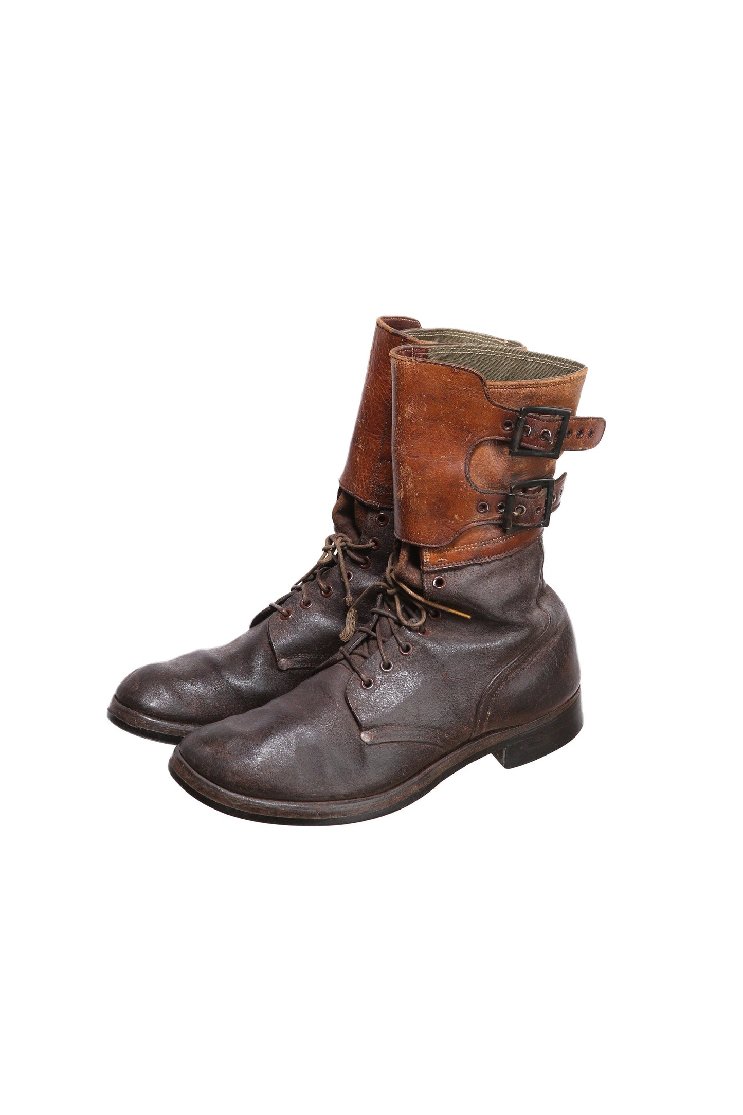 Vintage Men's Brown Leather High Top Boots with Midcap Belt Attachments - Size  10 D