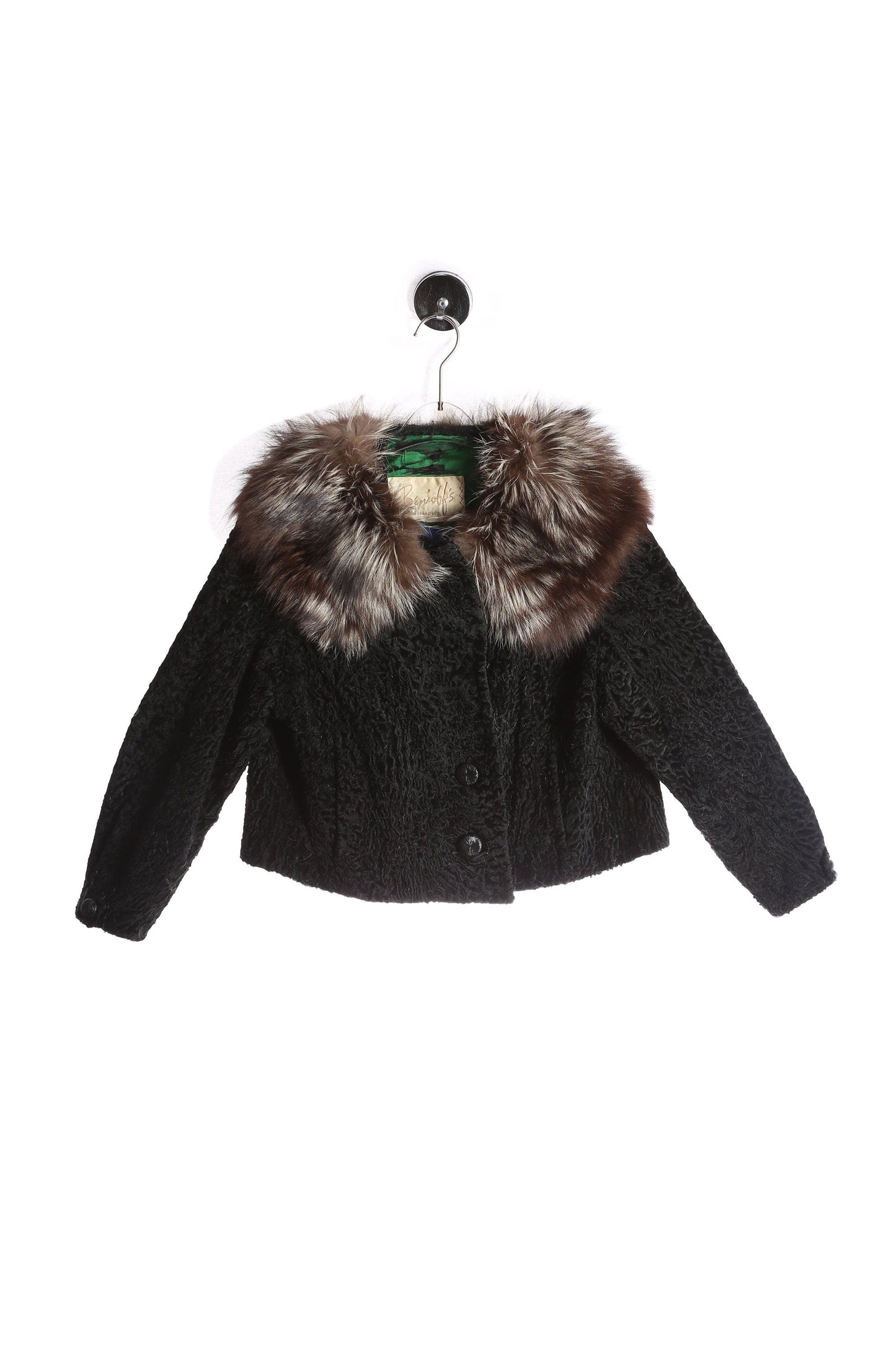 Vintage Black Short Casual Jacket with Fur Collar