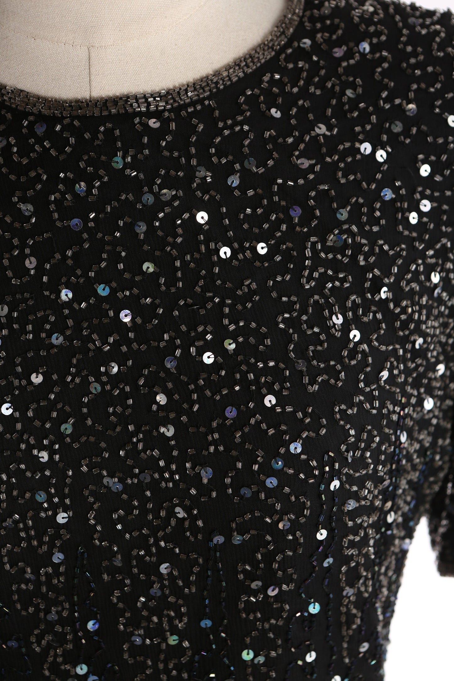 90s Black Sequin Evening Dress by Laurence Kagar