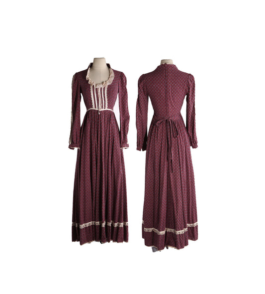 Vintage Red Floral Pring Long Prairie Dress