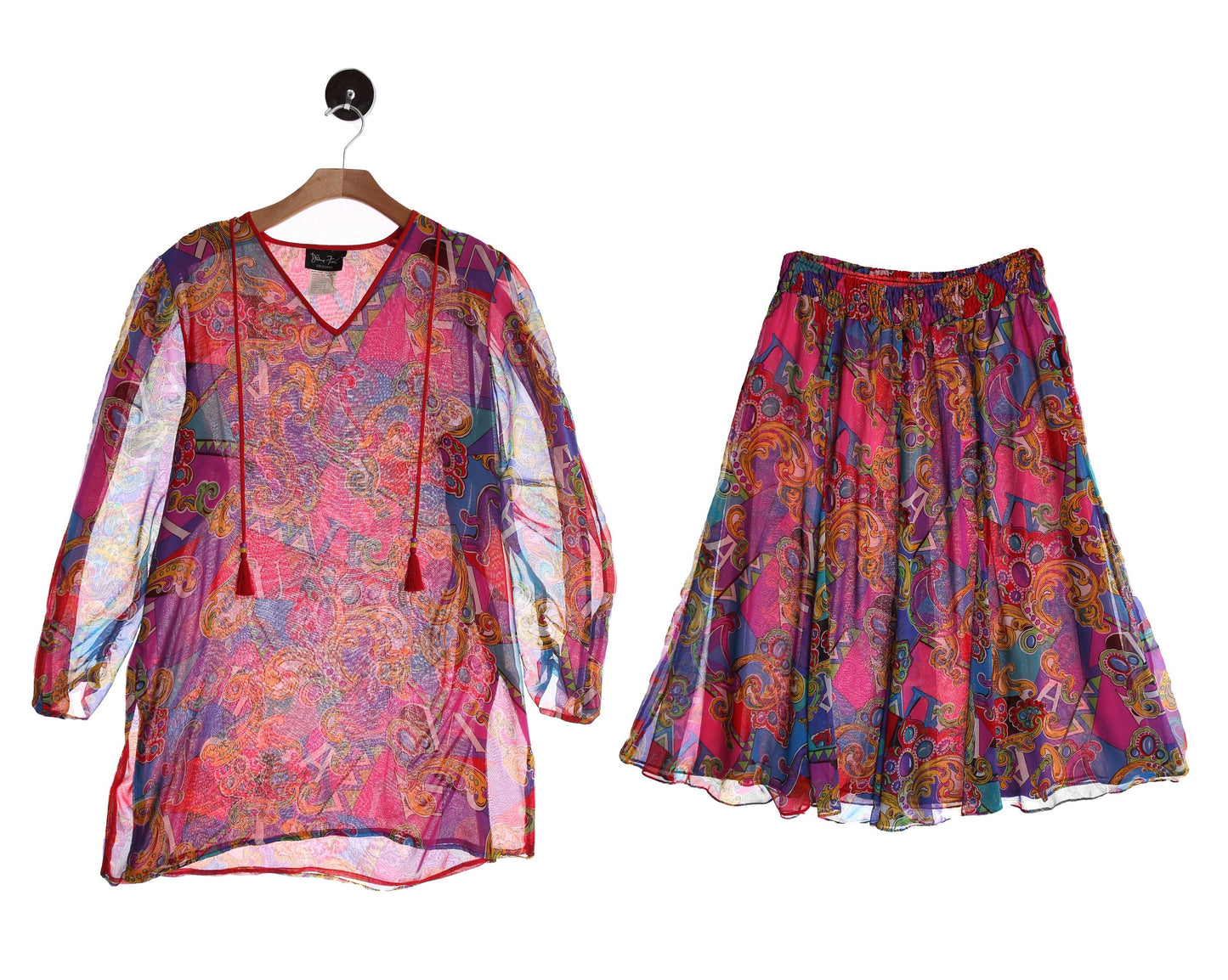 Vintage Diane Vons Brocade Pink Geometric Print Suit