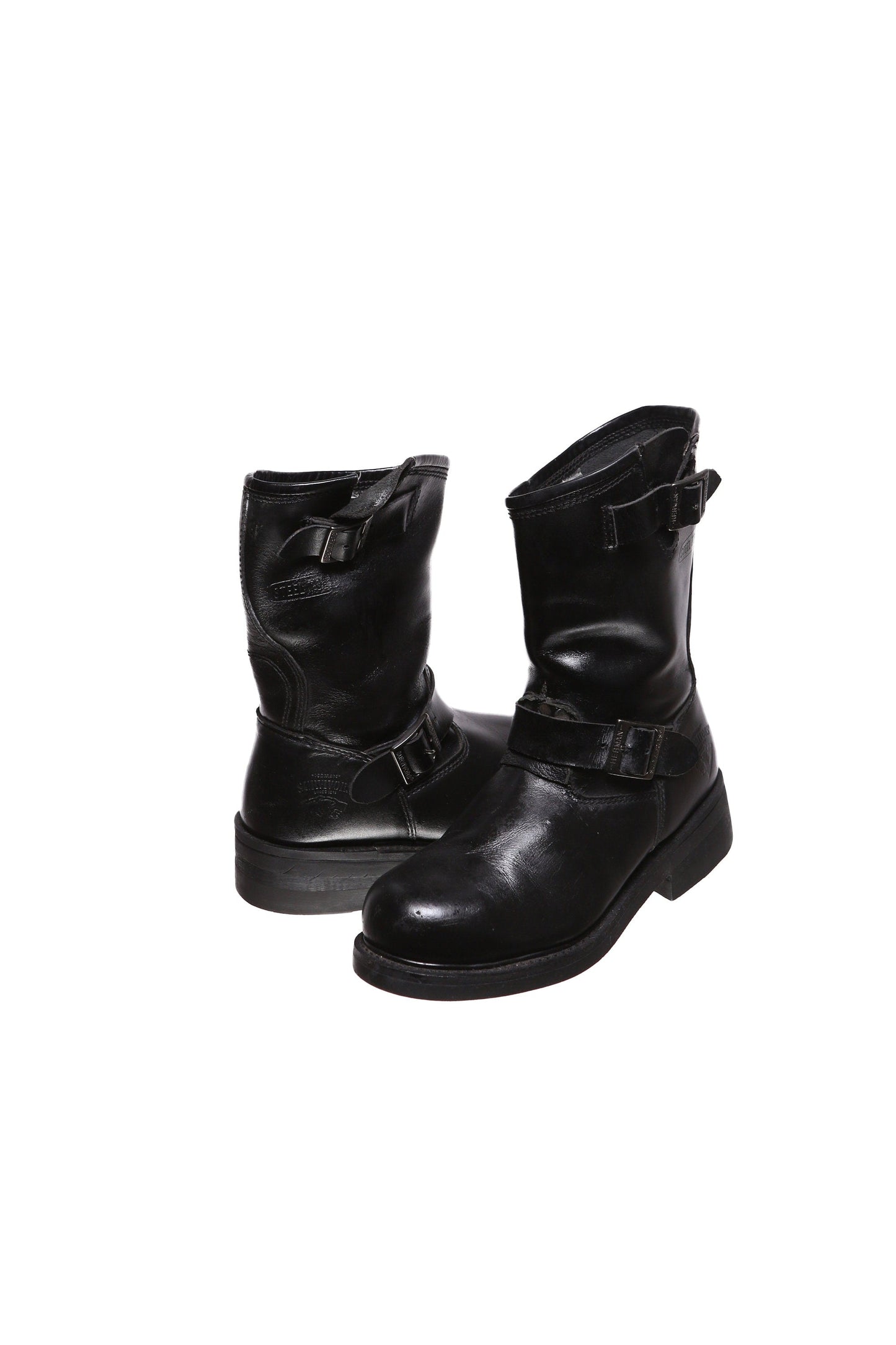 Men's Black Leather Engineering Boots - Size 7 1/2