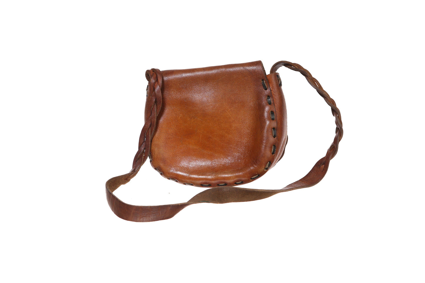 Vintage 70s Tooled Leather Bag with Floral Designs