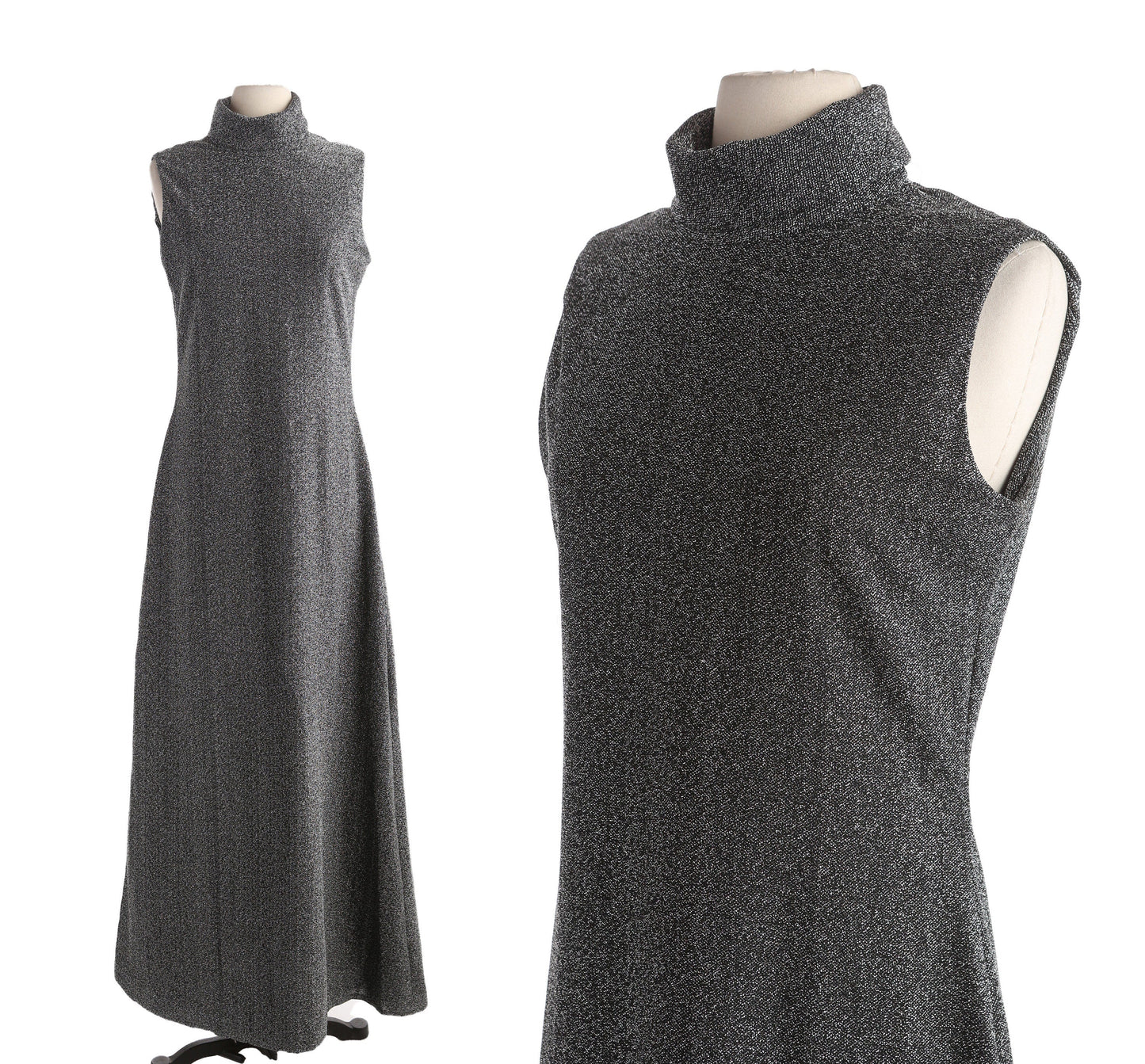 Vintage Women's Long Black Metallic Evening Dress