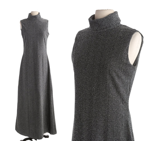 Vintage Women's Long Black Metallic Evening Dress