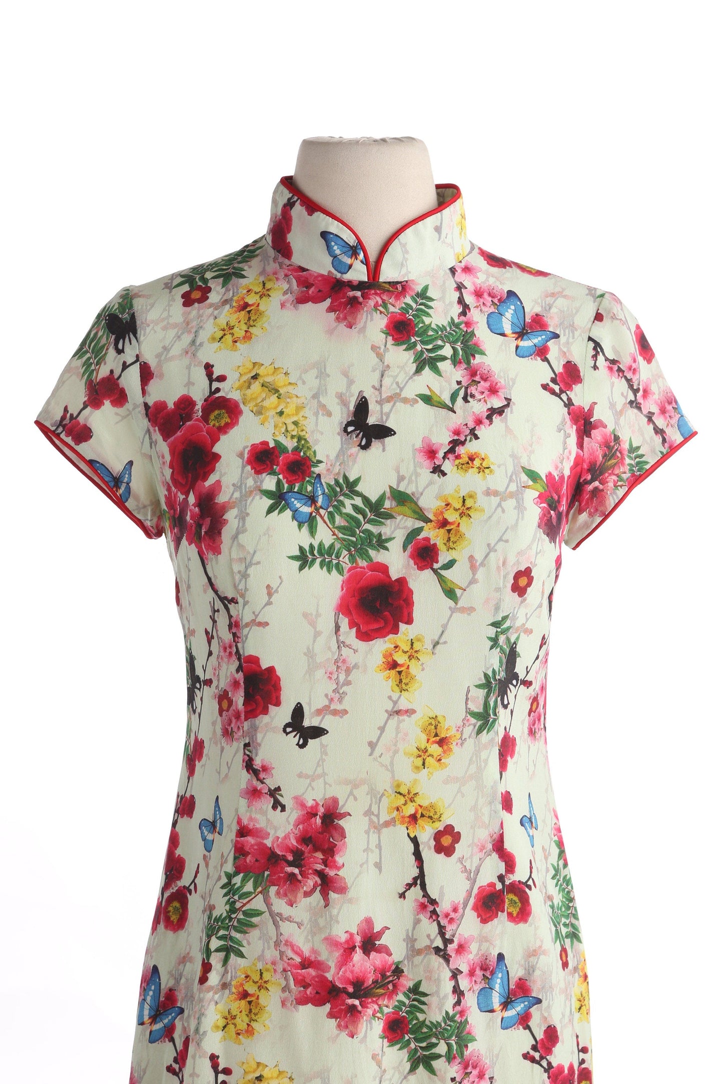 Vintage White Cheongsam Floral Print Summer - Casual Dress