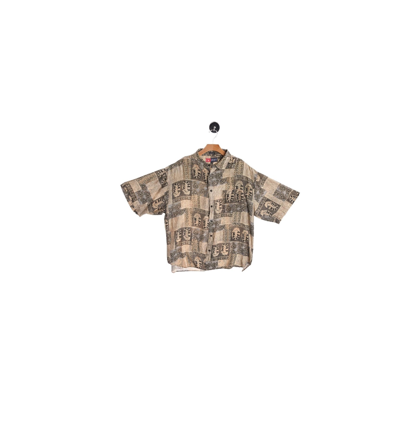 Men Silk Short Sleeve Beige Casual Shirt - Era 90's - Y2K