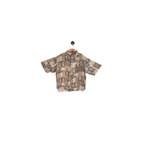 Men Silk Short Sleeve Beige Casual Shirt - Era 90's - Y2K