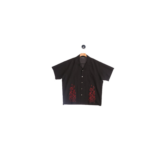 Black Rockabilly Short - Red Flames Print