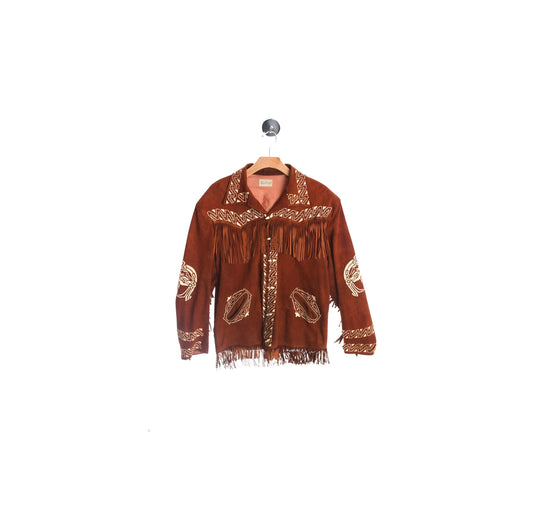 Vintage Men Suede Fringe Jacket with Horse Embroidery - Made in  Mexico