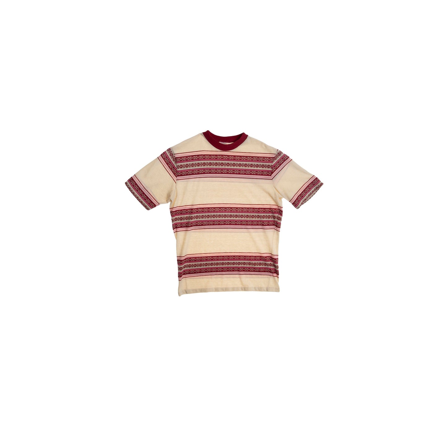 Vintage Geometric Print Crew Neck Beige T-shirt - Era 1960's - 1970's