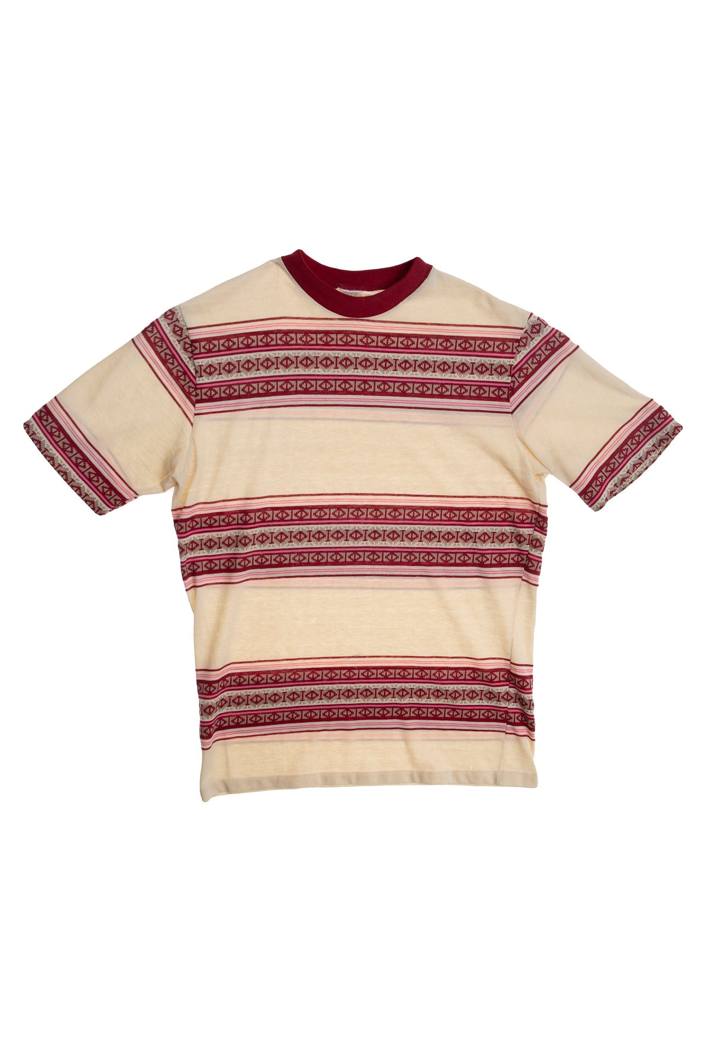 Vintage Geometric Print Crew Neck Beige T-shirt - Era 1960's - 1970's