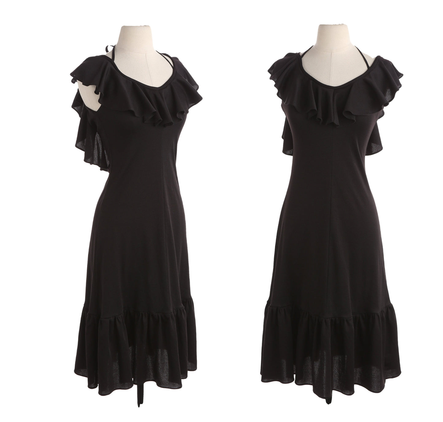 70s Women Black Sleeveless Poly Dress by Domino