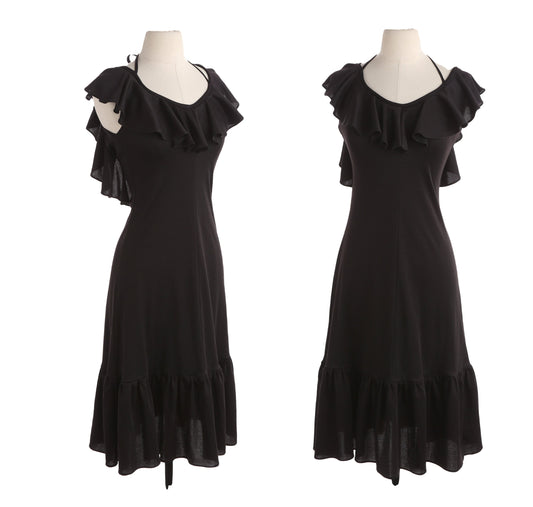 70s Women Black Sleeveless Poly Dress by Domino