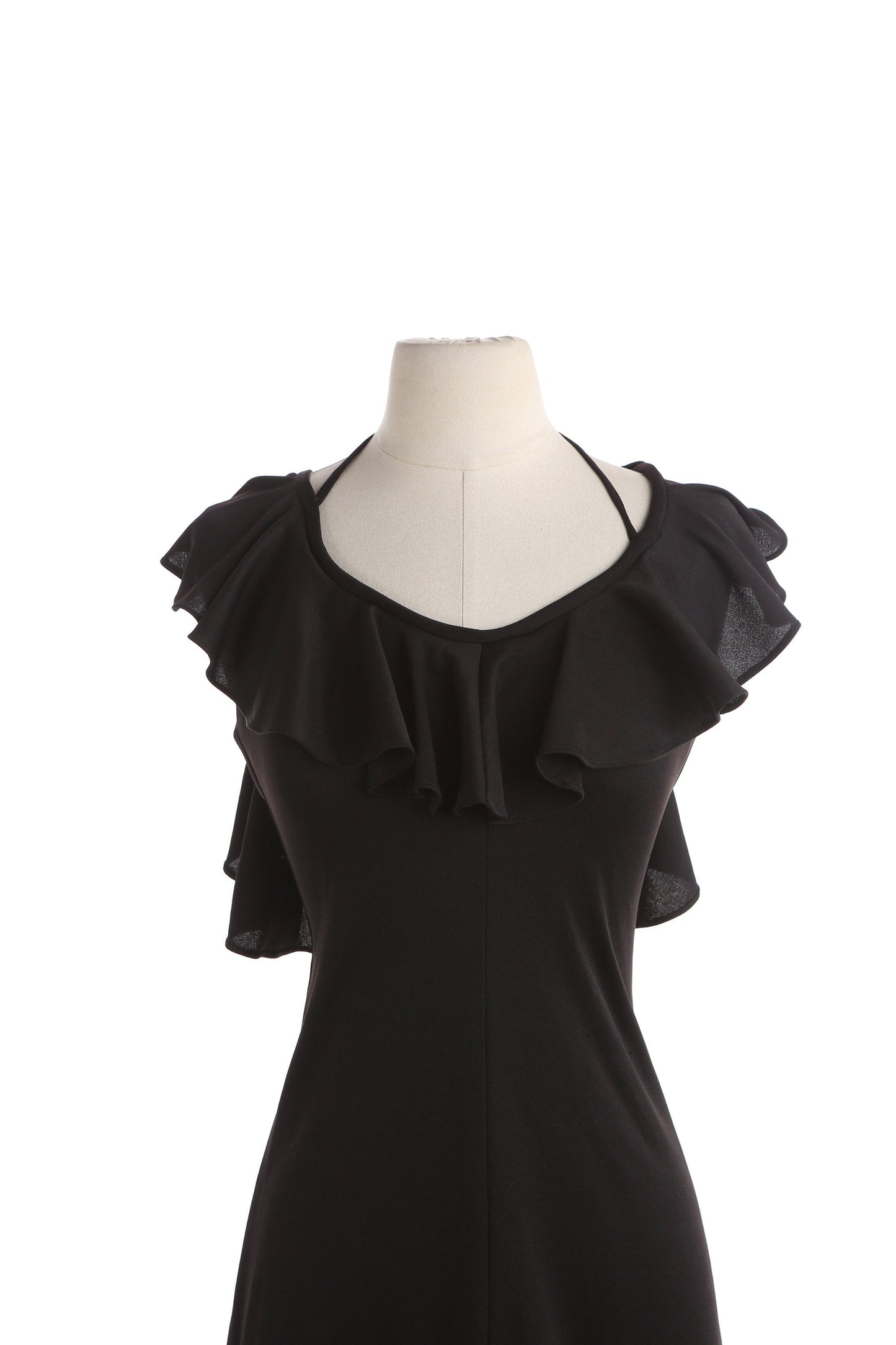 70s Women Black Sleeveless Poly Dress by Domino