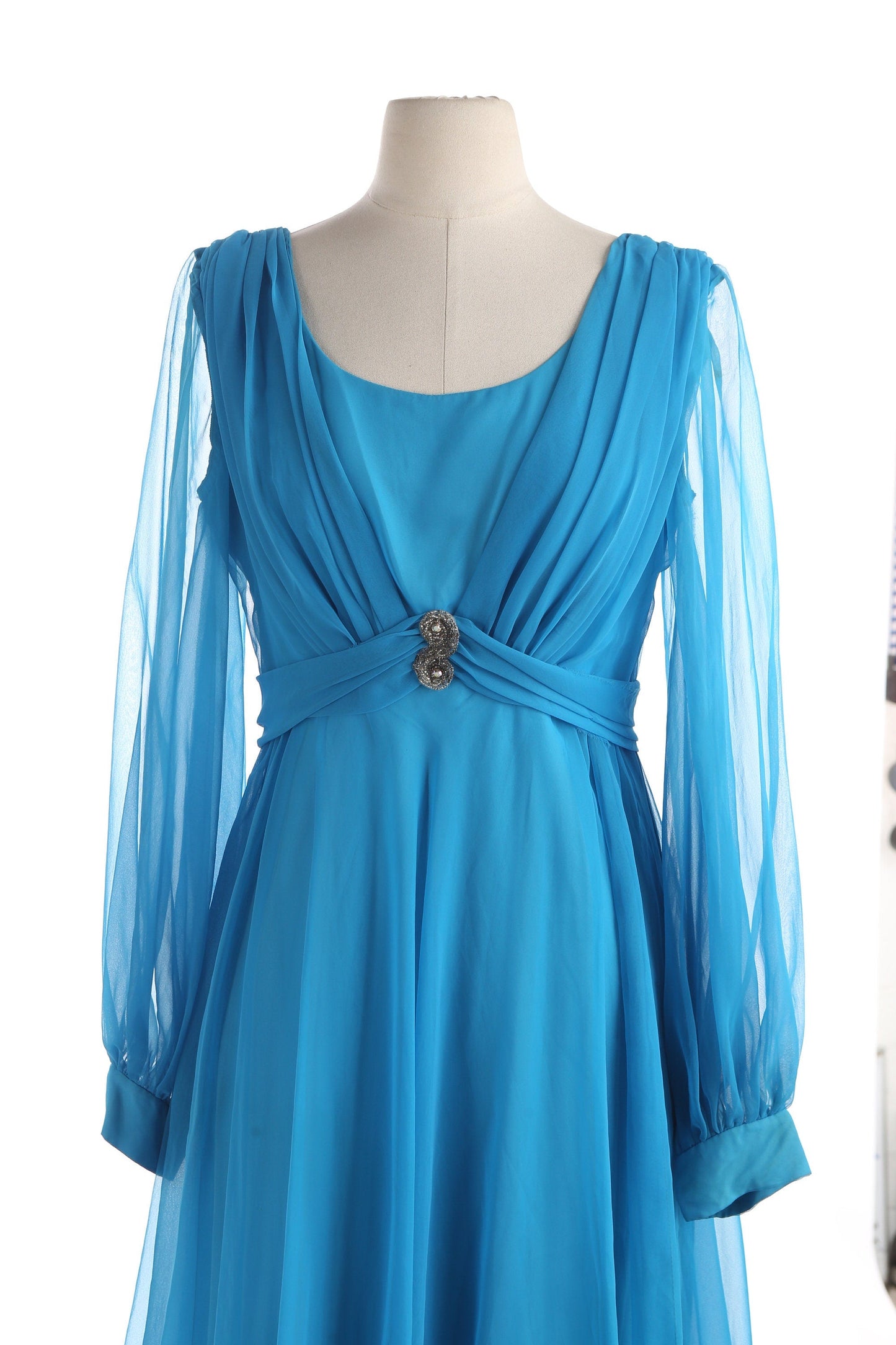 Vintage Women's Blue Formal Long Sleeve Dress
