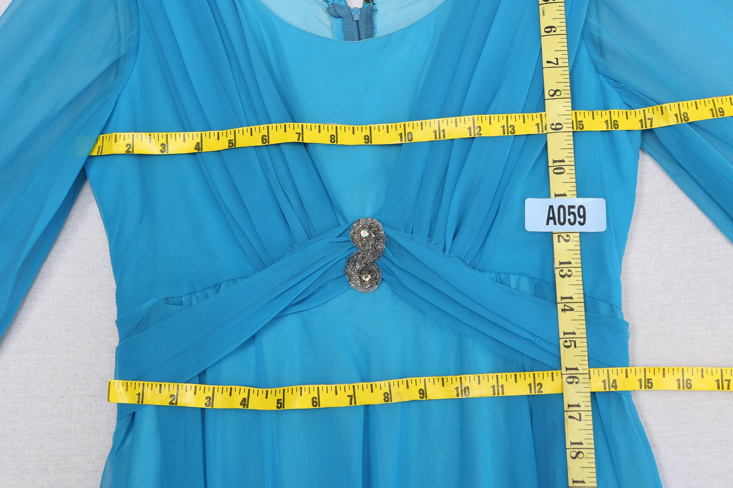 Vintage Women's Blue Formal Long Sleeve Dress