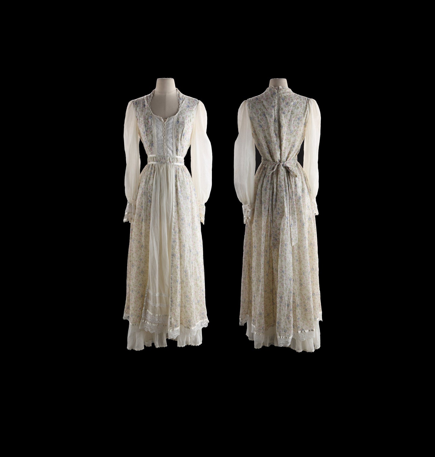 Vintage Prairie Dress / Long Sleeve / Floral Print / Long / 1970s / Western / Gunne Sax Style