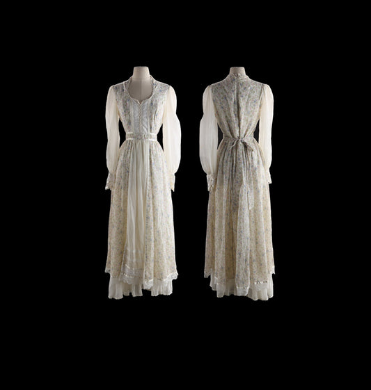 Vintage Prairie Dress / Long Sleeve / Floral Print / Long / 1970s / Western / Gunne Sax Style