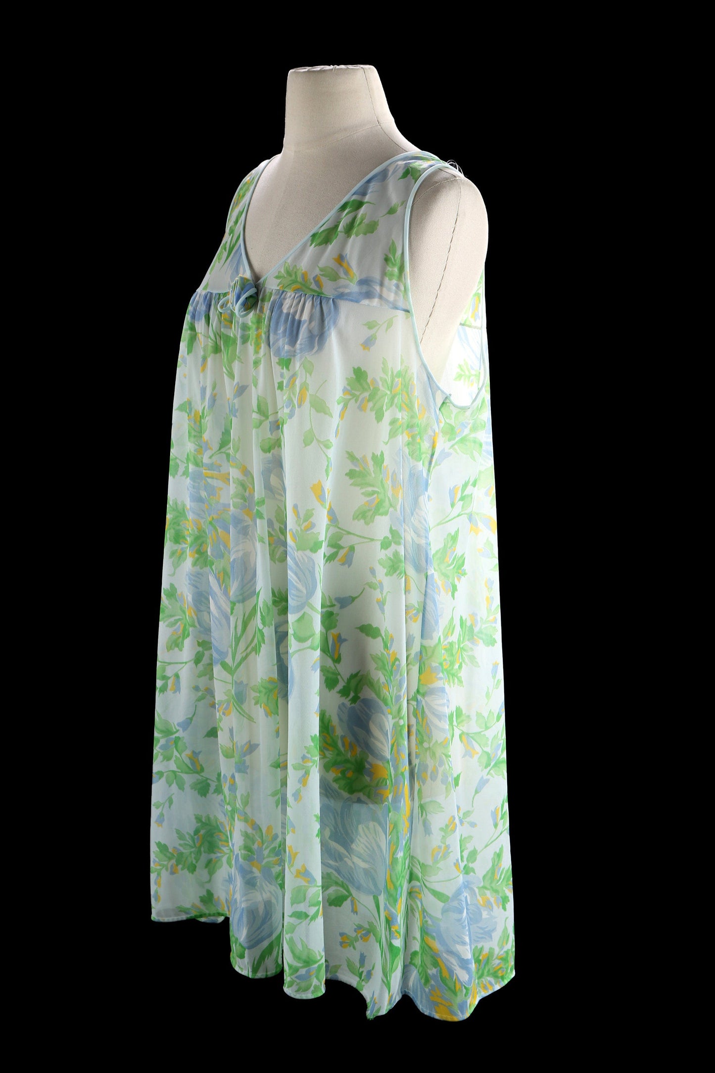 Vintage Women's Blue Floral Print Blouson Nightgown Dress
