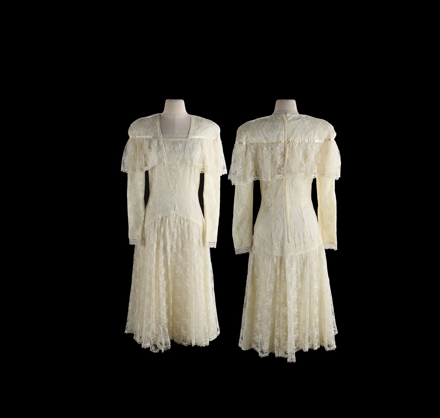 Vintage Dress / 1980s - 1990s / Long Sleeve / Lace / Wedding Style /