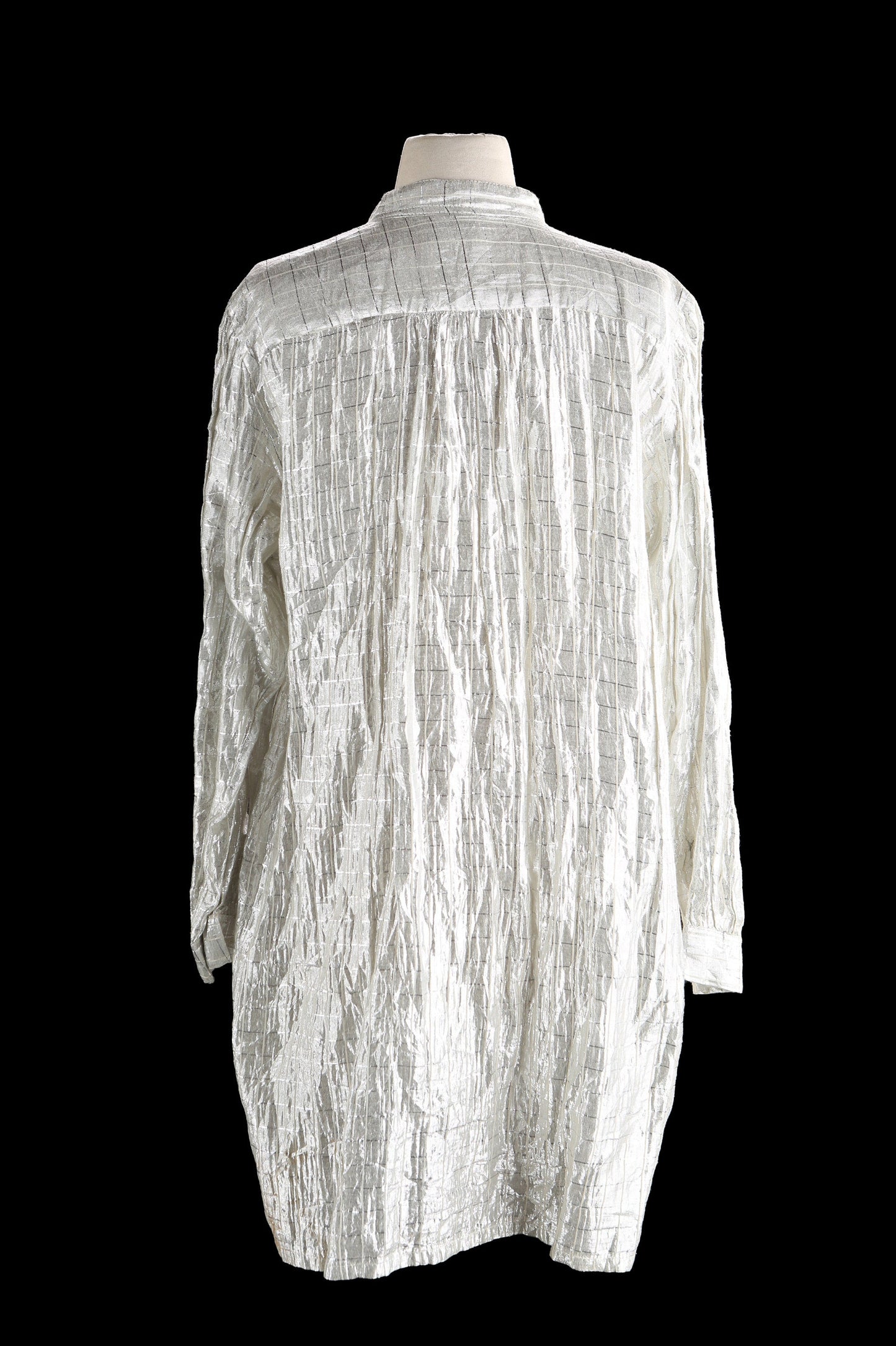 Vintage Women Metallic Silver Fabric Shirtdress